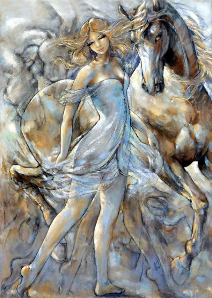 Девушка в платье на коне