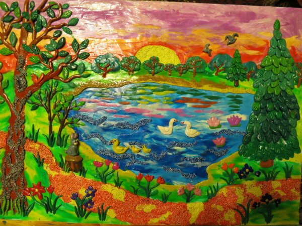 Композиция из пластилина на картоне