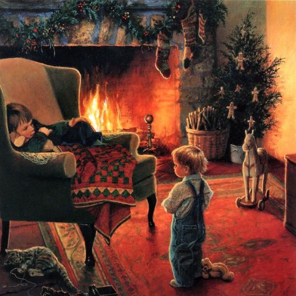 Дети у камина новый год