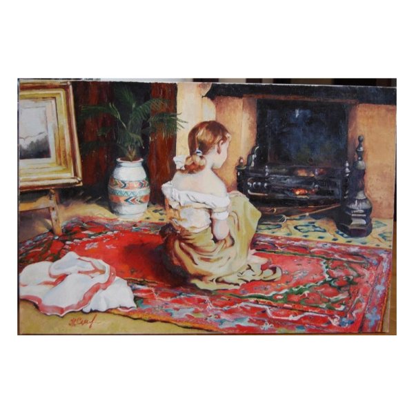 Женщина у камина живопись