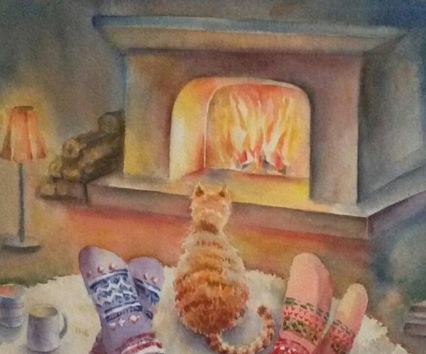 Уют камин живопись