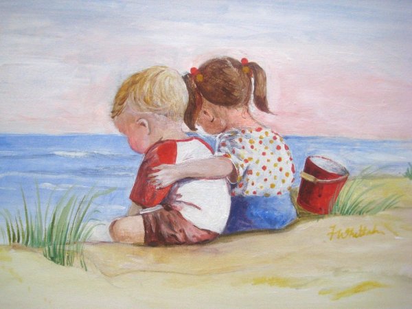 Старший брат и сестра акварель
