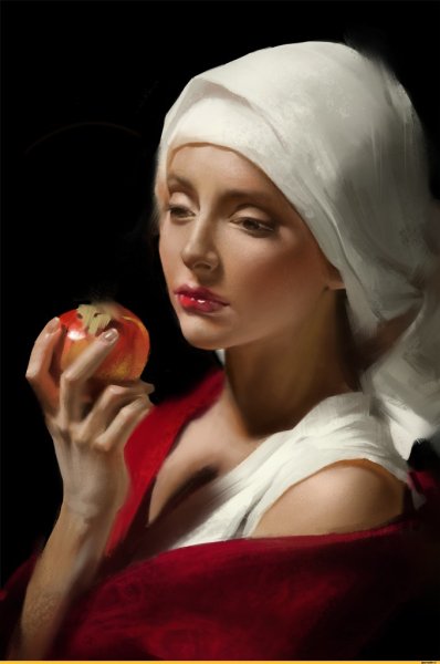 Девушка с яблоком в руке