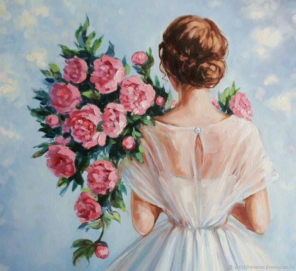 Девушка с пионами картина