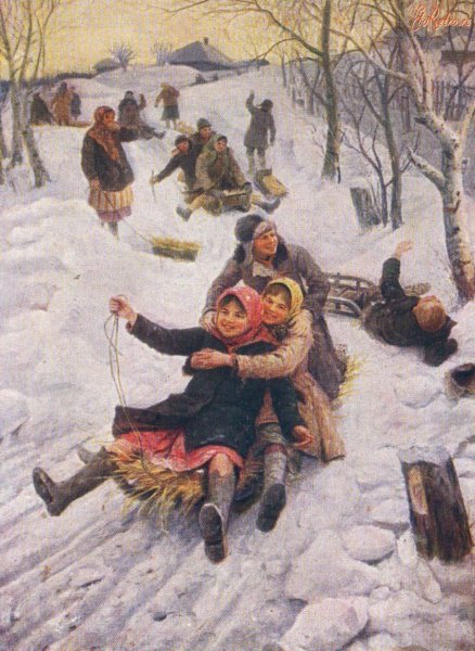 Зимние забавы художник Елена Уварова
