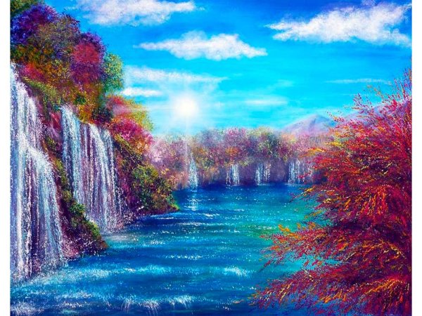 Пейзаж красками деревья