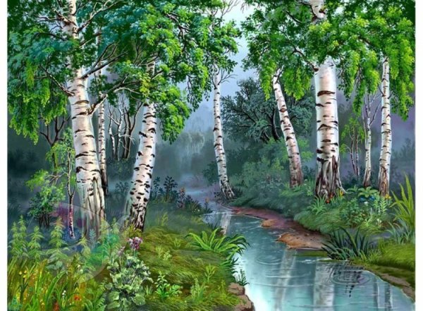 Алмазная мозаика Березовая роща 40x50