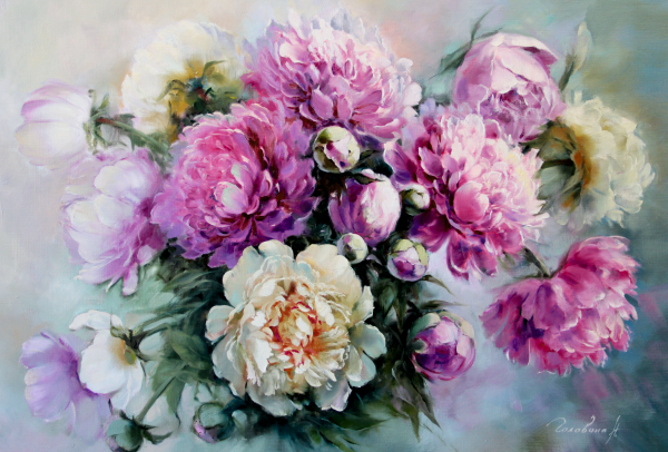 Кристина Пирекеева пионы мастихином