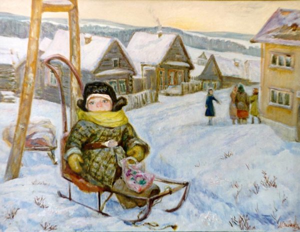 Советская живопись дети на санках