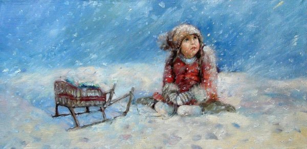 Дети на санках живопись