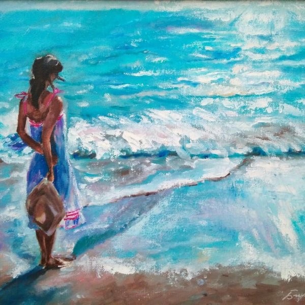 Девушка и море живопись