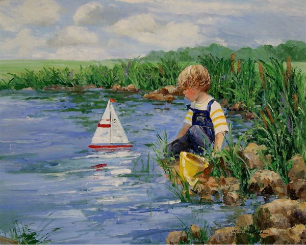 Художник Sally Swatland дети на плоту