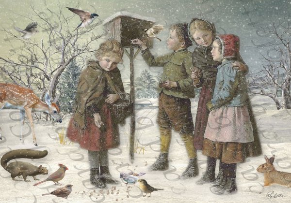 Кормление птиц живопись