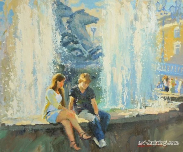 Люди у фонтана в живописи