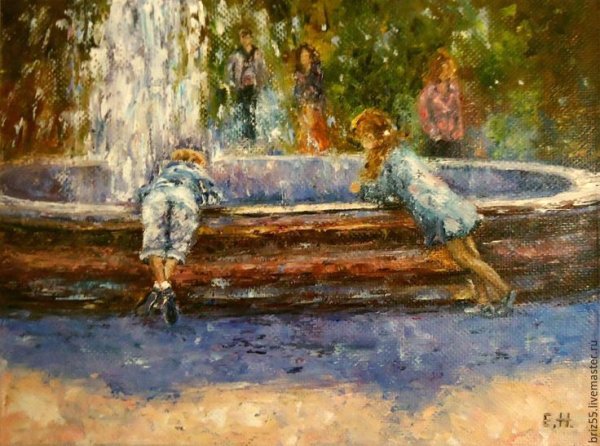 Люди у фонтана в живописи