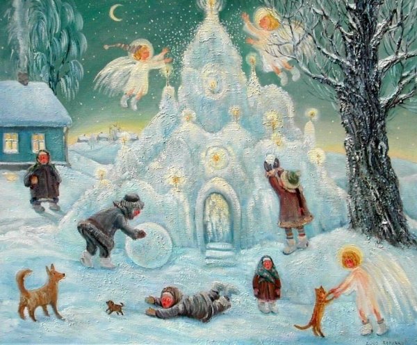 Рисунок зима красками