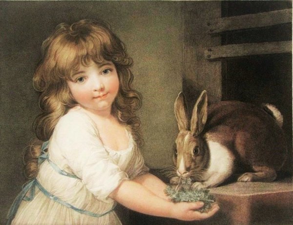 Вышивка девочка с кроликом