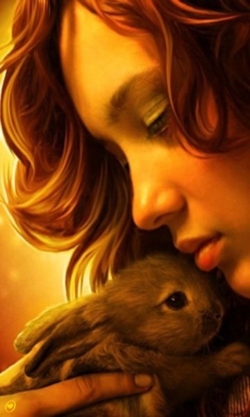 Картина девочка с кроликом