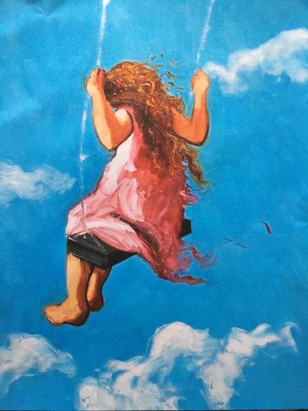 Девочка на качелях живопись