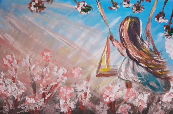 Девочка на качелях живопись