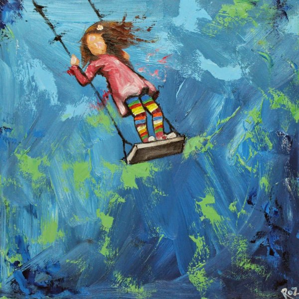 Дети на качелях живопись