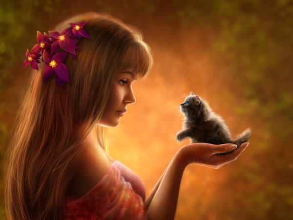 Девушка с котенком