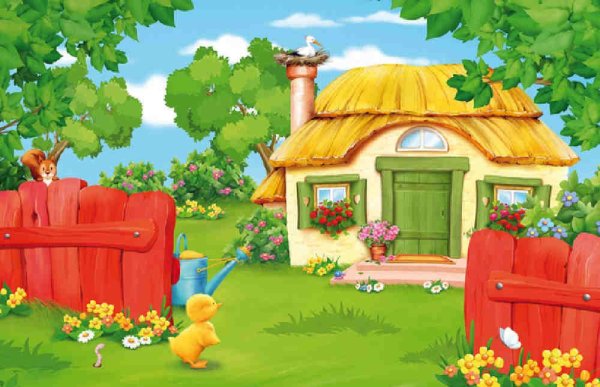 Деревенский домик мультяшный