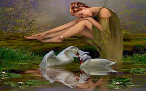 Девушка и лебедь картина