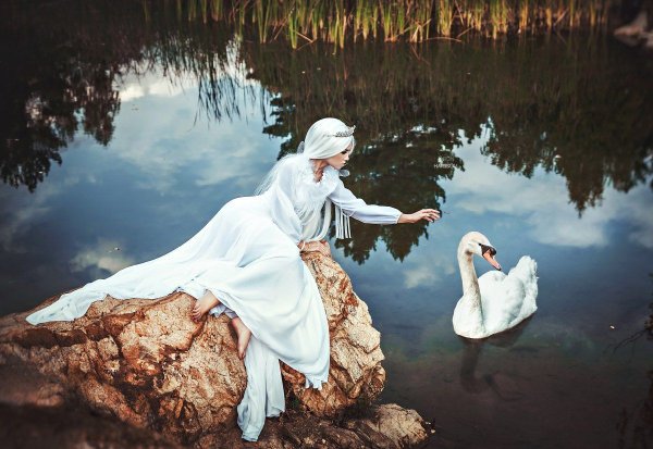 Девушка и лебедь картина