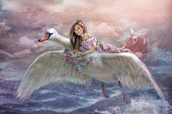 Картина Дева и лебедь