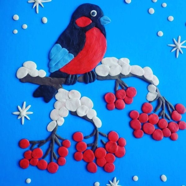 Снегирь пластилинография