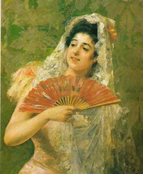 Рыжая девушка с веером