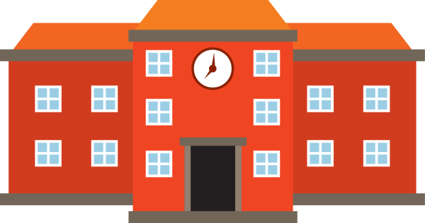 Здание школы с детьми