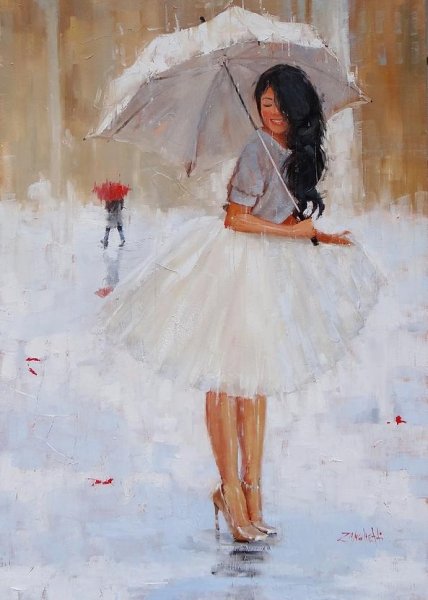 Девушка с зонтиком нарисованная