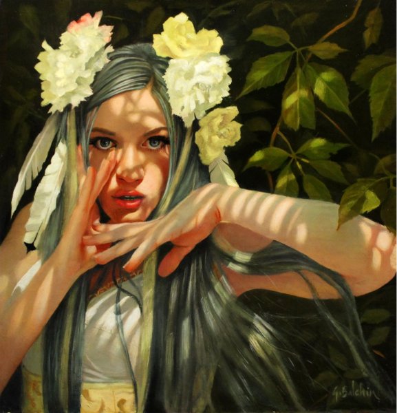 Картина девушка цветок