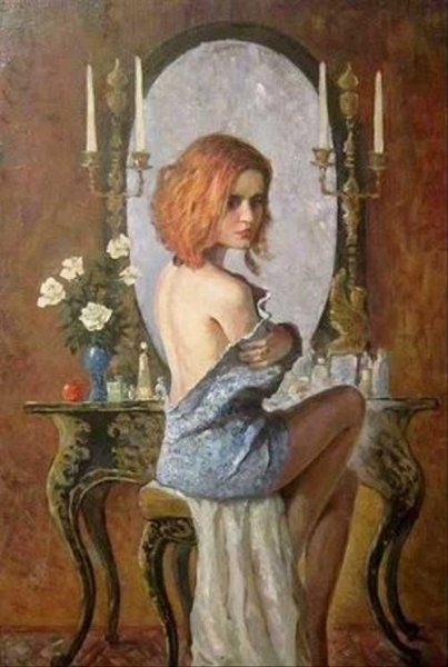 Девушка перед зеркалом картина