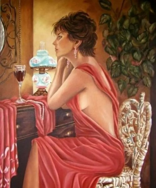 Дама перед зеркалом живопись