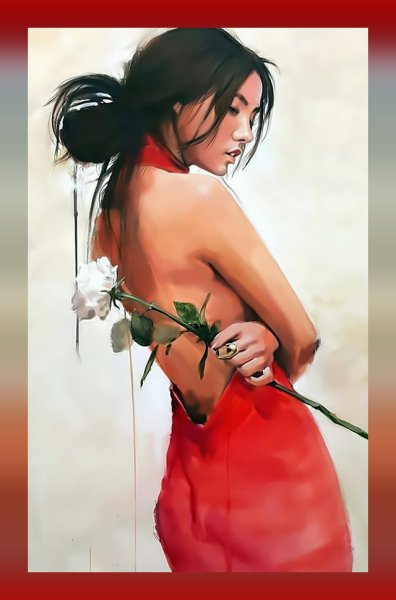 Девушка с цветами арт