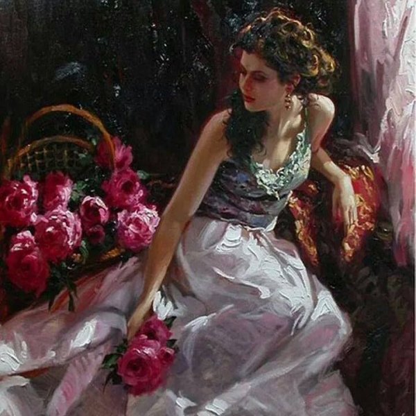 Дама с розой живопись