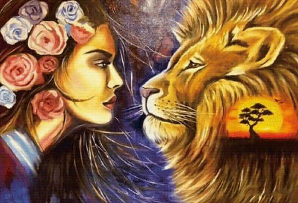 Картина "девушка и Лев" 20х30