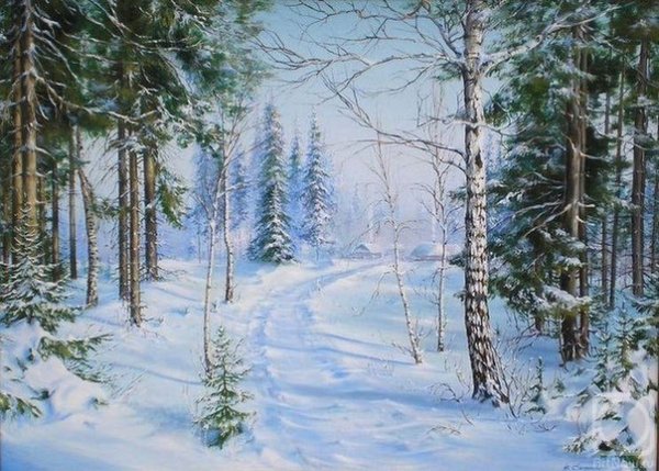 Картина Шишкина зима в лесу иней