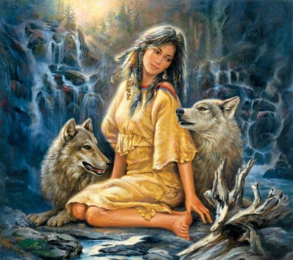 Женщина и волк картина