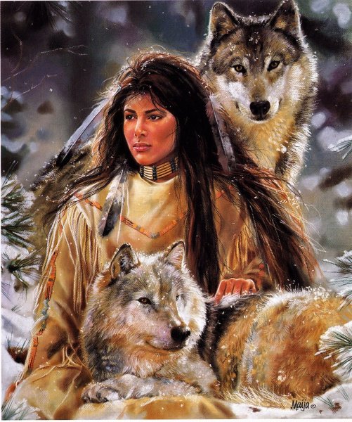 Алмазная мозаика девушка с волком