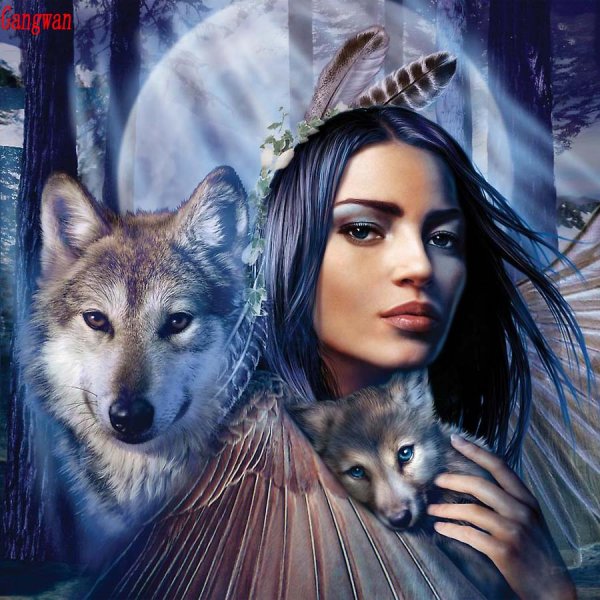 Красивая девушка с волком