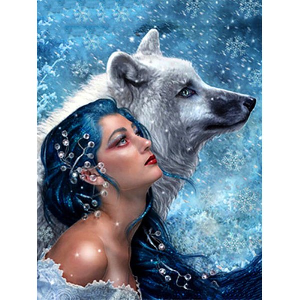 Девушка с волками вышивка