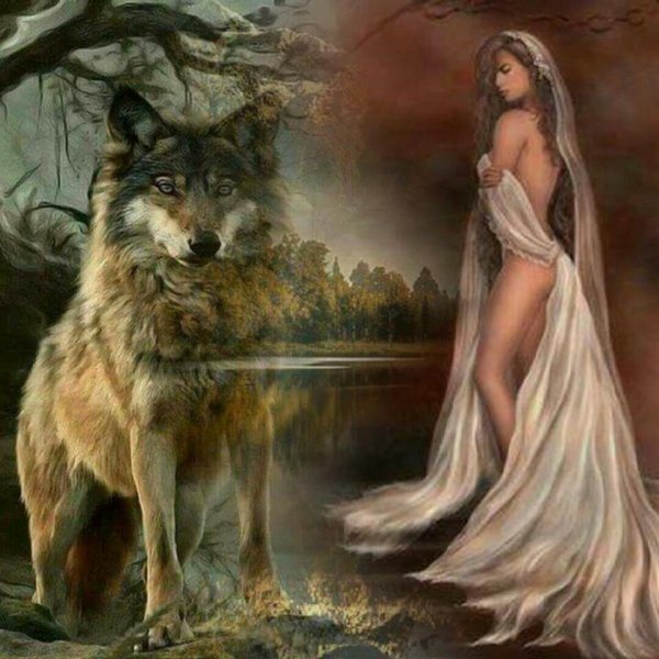 Женщина и волк картина