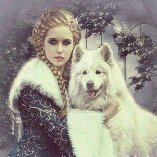 Белый волк и девушка