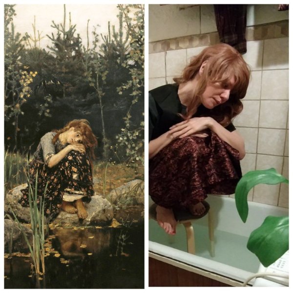 Девушка у реки живопись