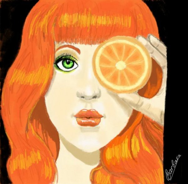 Девушка с апельсинами нарисовано
