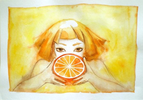 Девушка с апельсинами нарисовано
